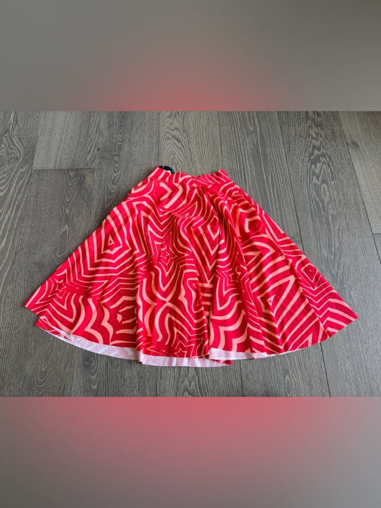Exotica Lady Labyrinth Red Silky Narrow Waisted Midi Skater Skirt with Pockets - Picture 5 of 5